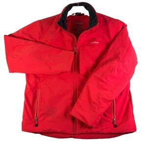 LL Bean Primaloft Jacket Mens Large Full Zip Red Quilted Long Sleeve Winter
